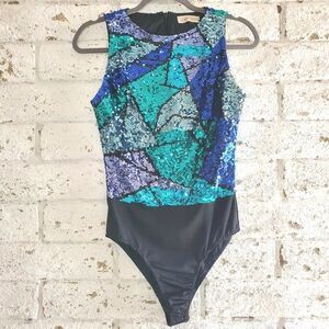 VTG Capriccio Sequin Body Suit Teal UNIQUE GYMNASTICS PARTY COSTUME Y2K SZ S?